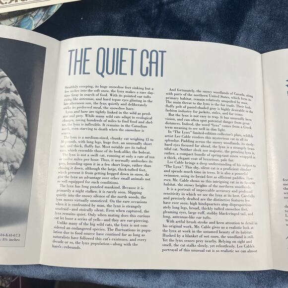 1989 "The Lynx" by Lee Cable Plate 3rd Issue Bradford Exchange Certificate & Box - Picture 10 of 13